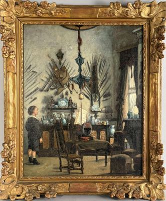 une image représentant un tableau où l'on voit un homme dans une pièce avec un lustre