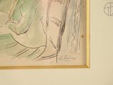 a drawing of a woman sitting on a bench