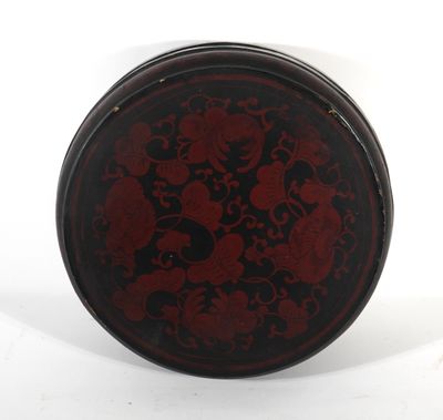 a close up of a red and black box on a white surface