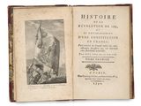 un vieux livre sur lequel figure l'image d'un homme tenant un drapeau