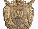 an image of a gold plate with an eagle and shield on it
