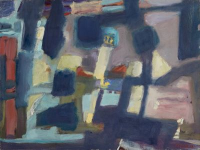 peinture représentant une cuisine avec une table et des chaises