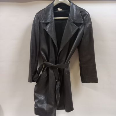 AGNES B Special - TRENCH gris foncé en cuir véritable.