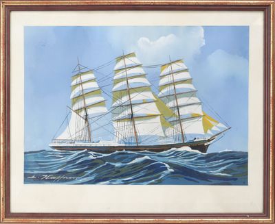 une image représentant un tableau d'un grand voilier en pleine mer