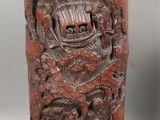 pair of antique chinese carved wooden vases with dragon designs