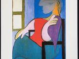 an image of a painting of a woman sitting on a chair in front of a window
