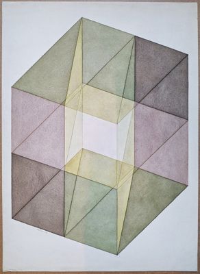 une image représentant un dessin d'un cube composé de quatre couleurs différentes