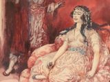 an image of a painting of a woman sitting on a bed