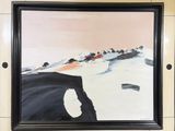 peinture représentant une photo en noir et blanc d'une personne sur une planche de surf