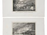 deux gravures représentant la bataille de Waterloo et la bataille de Waterloo, avec une vue de la bataille de Waterloo