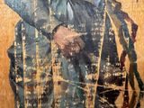a painting of a man in a suit and tie holding an umbrella