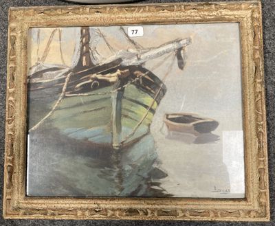 une image d'un tableau représentant un bateau dans l'eau