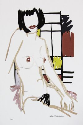 un dessin représentant une femme nue assise sur une chaise