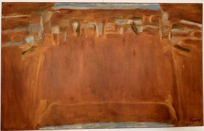 an image of a painting of a wooden bench in a room
