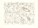 a black and white drawing of a group of people