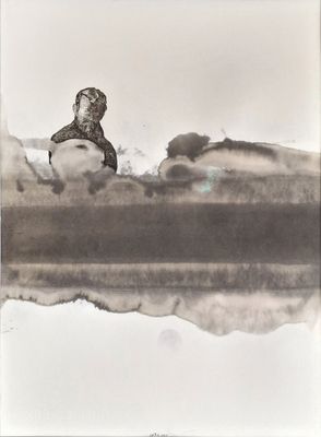 une photo en noir et blanc d'un pingouin assis sur un rocher