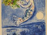 painting of a mermaid holding a bouquet of flowers on a plate