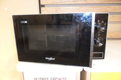 a microwave that is sitting on top of a box