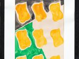 framed picture of a picture of a painting of orange and green gummy bears