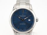gros plan d'une montre-bracelet avec un cadran bleu