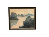 une image représentant un tableau d'une rivière avec des rochers dans l'eau