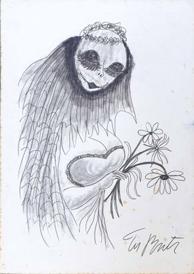 an image of a drawing of a woman with a veil and a flower