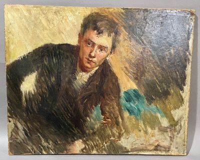 tableau représentant un homme en costume appuyé contre une chaise