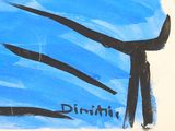 a picture of a painting of a man holding a kite
