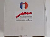 a white box with a red and blue logo on it