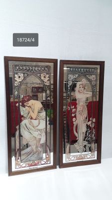 two framed pictures of a woman sitting on a couch