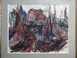 une image d'une peinture de bateaux dans l'eau