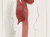 un dessin représentant une femme en robe rouge et un homme en costume rouge