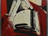 peinture représentant une œuvre abstraite rouge et noire sur fond blanc