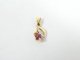 a yellow gold pendant with a pink stone and white diamonds