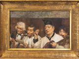 une image représentant un tableau où l'on voit un groupe d'hommes en train de lire un livre