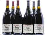 six bouteilles de vin rouge sont alignées