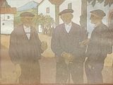 un tableau représentant trois hommes debout les uns à côté des autres
