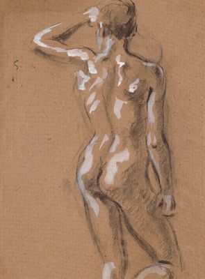 une image représentant le dessin d'une femme nue sur fond marron