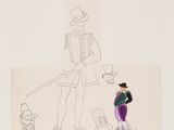 an image of a drawing of a man in a hat and a woman in a dress
