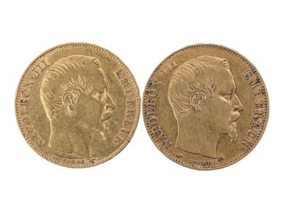 Deux pièces de 20 Francs or Napoléon III tête nue de 1854 et… - Photo 1