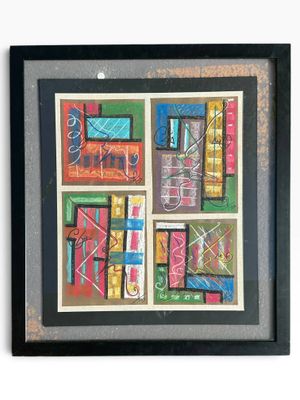 peinture représentant une image d'un bâtiment comportant de nombreuses fenêtres