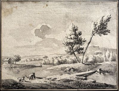 une photo d'un tableau représentant un homme et un chien