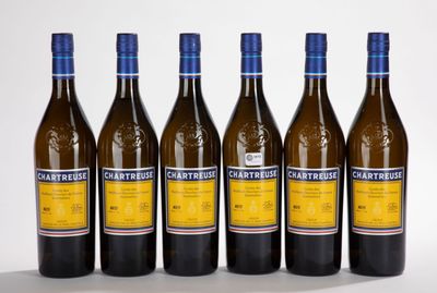 six bouteilles de vin sont alignées sur une surface blanche