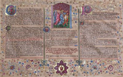 un vieux manuscrit sur lequel figure l'image d'une femme et d'un homme