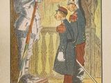 un dessin représentant un homme debout à côté d'un petit garçon