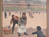 une photo d'un tableau représentant des personnes jouant dans le sable