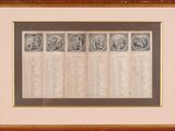 une vieille photo encadrée représentant un ensemble de pièces de monnaie romaines