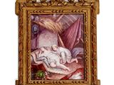 a picture of a painting of a woman sleeping on a bed