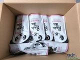 four packages of food in a box with a panda face