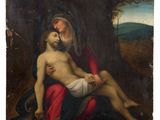 a painting of a man and a woman sitting under a tree
